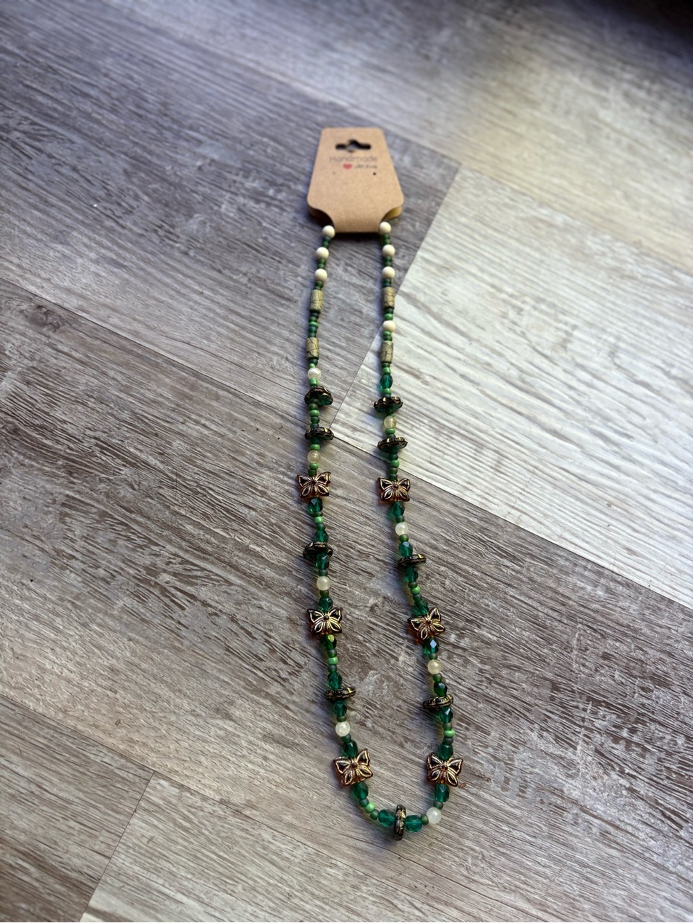 Handmade by me Green Beaded Butterfly and Leaf  Necklace - Women Jewelry